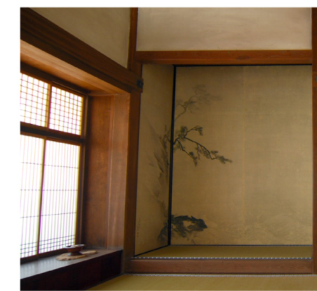 長沢芦雪筆：無量寺本堂上間一之間の小襖絵「群鶴図」