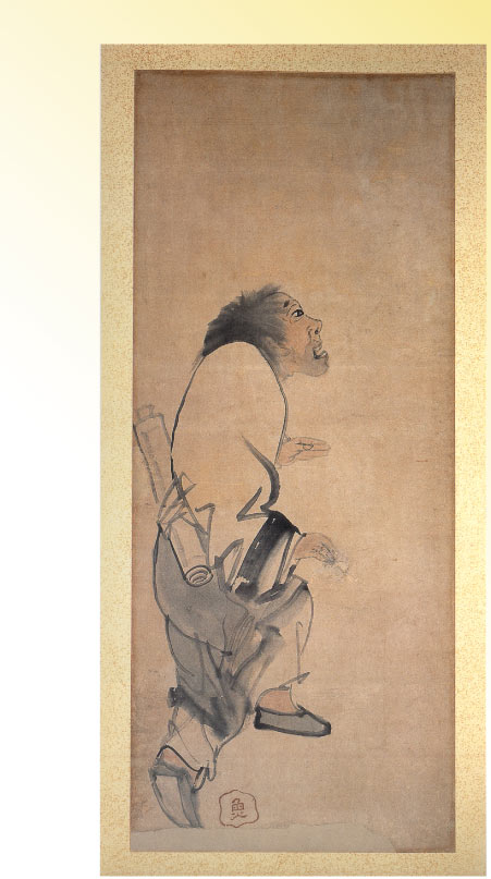 串本応挙芦雪館　花鳥画：長沢芦雪筆：紙本淡彩「月竹童子図」2曲1隻屏風