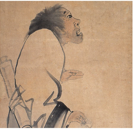 長沢芦雪筆：紙本淡彩「月竹童子図」