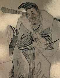 長沢芦雪筆：「猿廻し図」金砂子地衝立