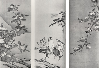 雲谷等的筆：高士騎驢図・花鳥図