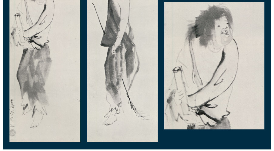 串本応挙芦雪館　人物画：長沢芦雪 紙本墨画「寒山拾得図」双幅