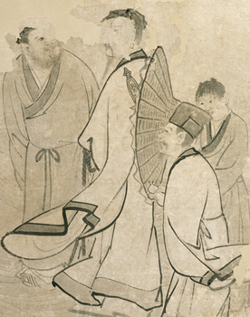 円山応挙筆：紙本墨画「波上群仙図」