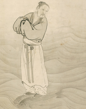 円山応挙筆：紙本墨画「波上群仙図」