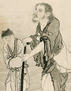 円山応挙筆：紙本墨画「波上群仙図」